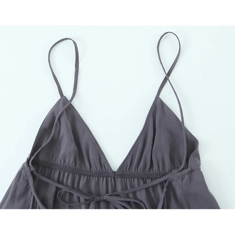 Sexy Backless Flowy Midi Slip Dress Women High Waist V Neck A-line Holiday Summer Dresses Casual Beach Vestidos voguable