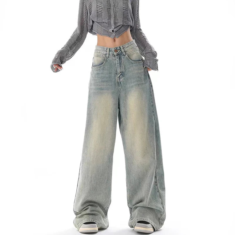 Y2K American Retro Jeans Women High Waist Streetwear Loose Wide Leg Denim Trousers Bf Harajuku Hip Hop All-Match Straight Pants voguable