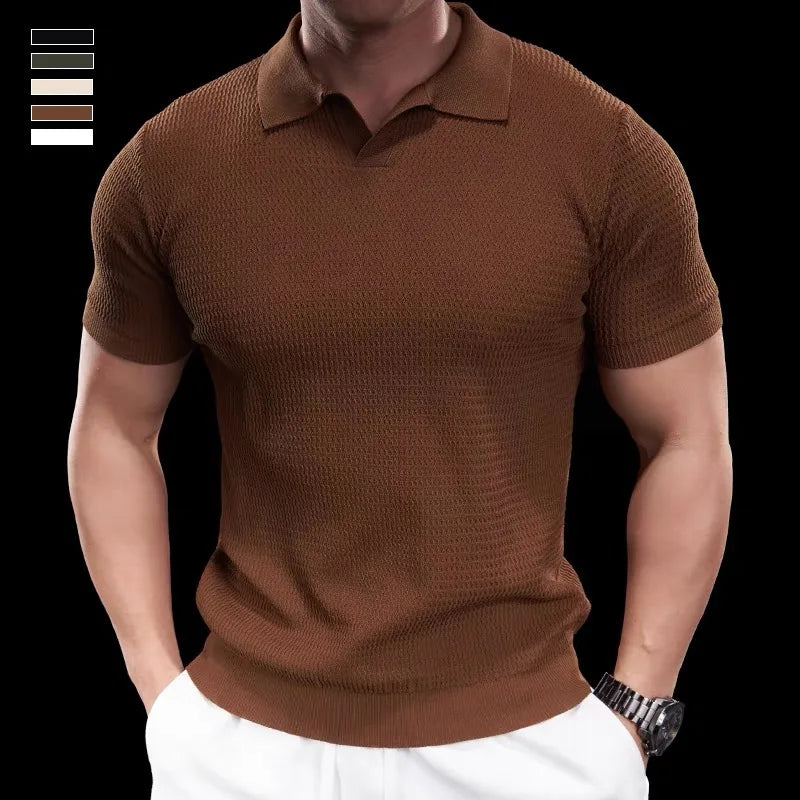 Voguable  Slim Fit ort Sve  irt Knitted Ice Silk Texture Cotton Youth Faion Summer Breathable Comfortable Mens T-irt voguable