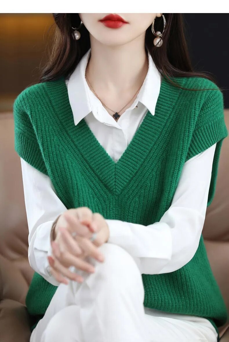 Knitted Jacket Sweater Women's Vest Sleeveless Coat Wool Blended V-Neck Pullover Spring Autumn Fashion Women's Top voguable