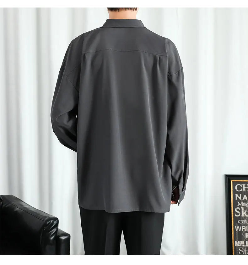 Shirt Men Solid  Long sleeved Shirt For Men Korean Fashion Shirts Comfortable Blouses Casual Loose Classic Single Breasted Shirt voguable