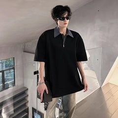 POLOshirt Mens Luxury new Solid Color Half Zip Polo Checkered Collar Stylish Trendy Streetwear T-Shirt Urban Fashion Casual Wear voguable