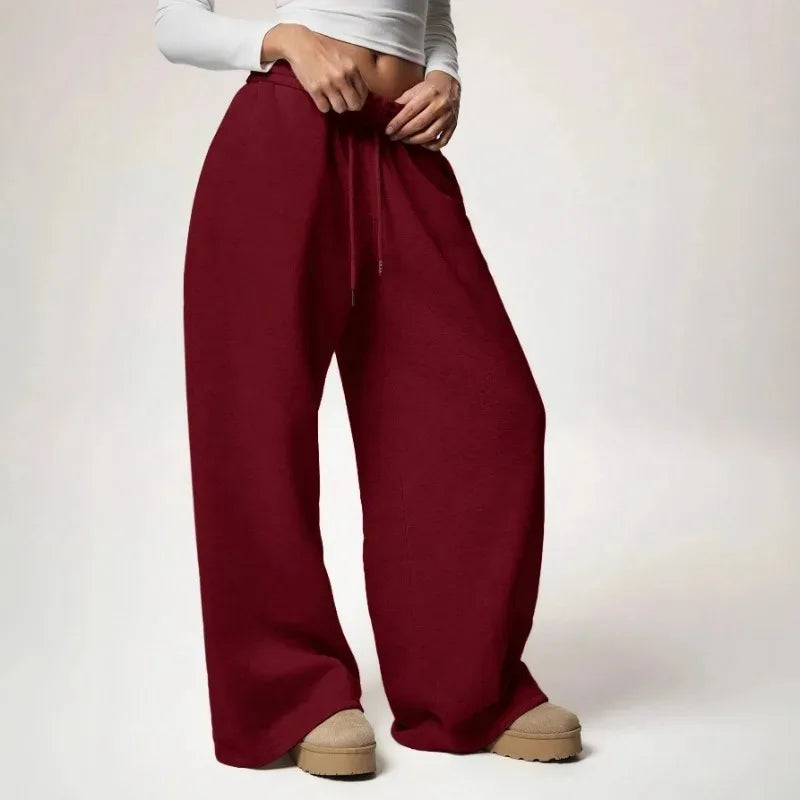 Voguable  High Waisted Drawstring Solid Color Loose Fit Women's Wide Leg Pant Autumn and Winter New Simple Straight Leg Pants Fashion voguable