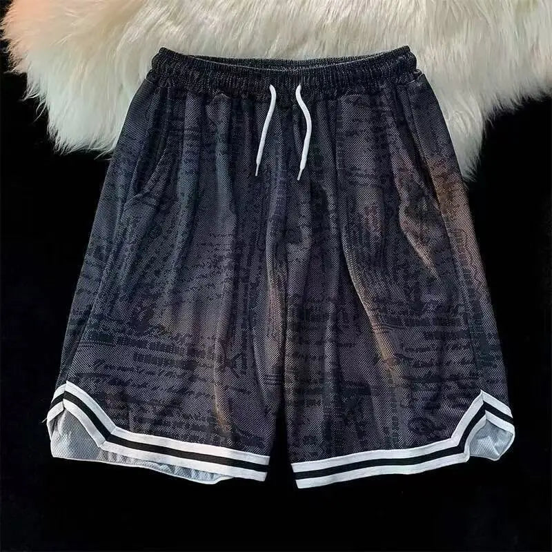 Men Sports Basketball Shorts Casual Loose Quick-Drying Five-Point Pants Mesh Breathable Color Spelling American Straight Shorts voguable