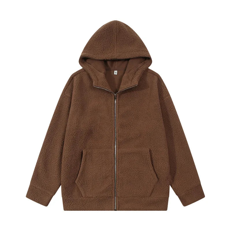 Autumn Winter KPOP Fashion Solid Sweatshirt Harajuku All Match Tops Loose Casual Outerwear Ropa Hombre Cardigan Zipper Hooded voguable