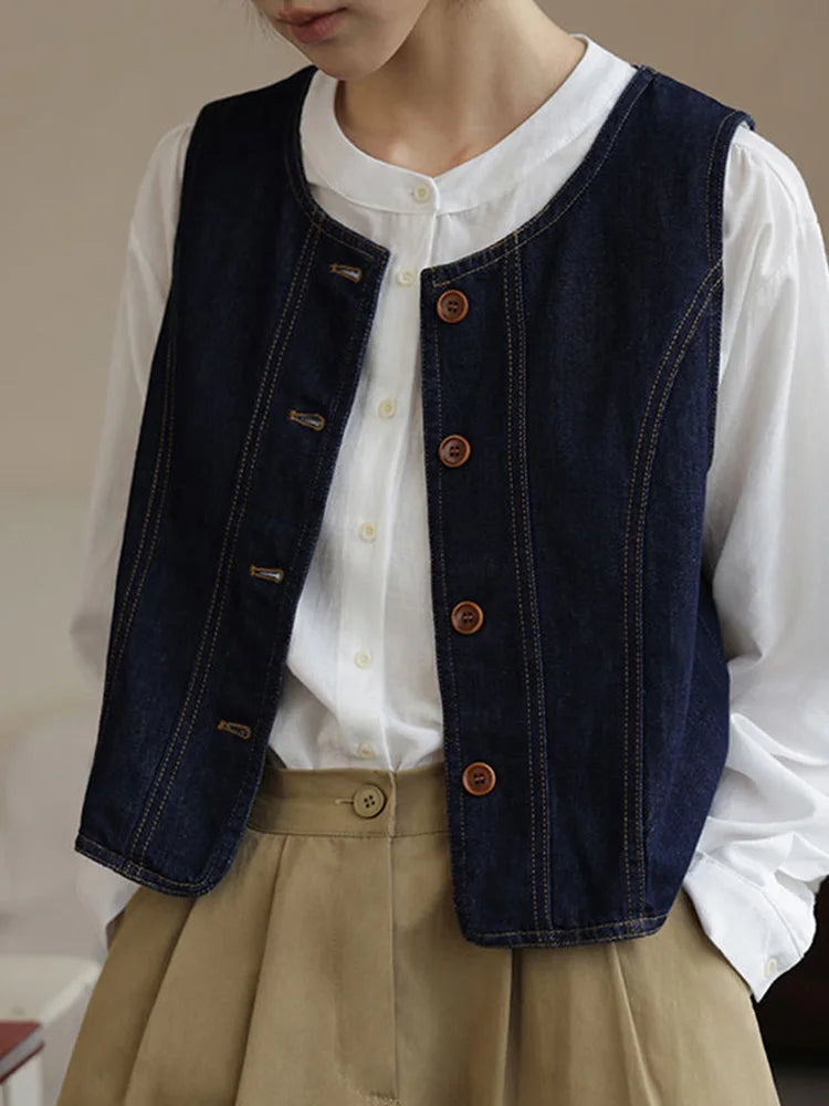 Y2K Retro Harajuku Denim Vest Women Slim Streetwear American Vintage Vest Jacket Fall O Neck Sleeveless Female Solid Vest Tops voguable