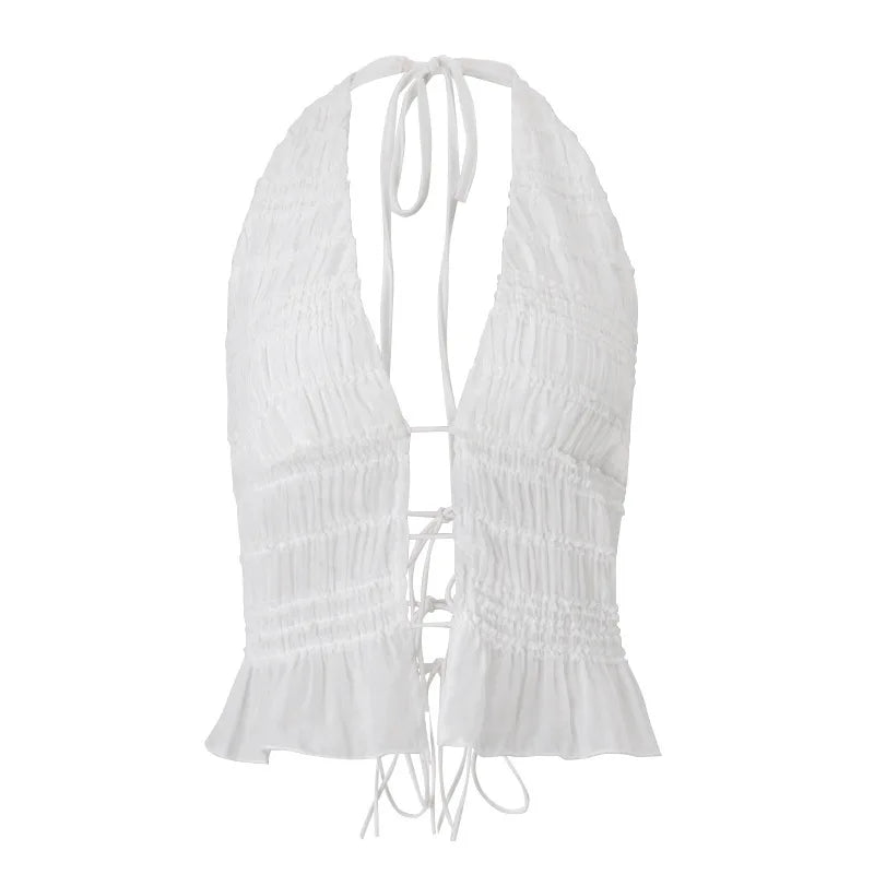 White Sexy Skirt 2 Piece Set Women Elegant Fashion Halter Crop Top And Maxi Skirt Female Beach Party Two Piece Set voguable