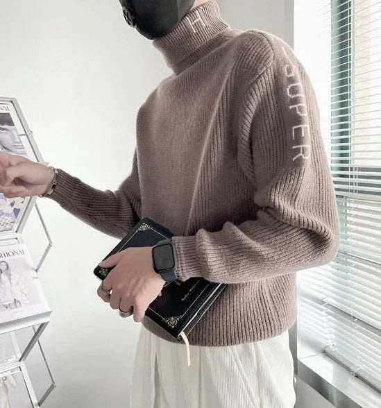 Voguable  Knitted Sweaters for Men Turtleneck High Collar Black Man Clothes Pullovers Coat Jacket Letter Maletry New in Plus Size Casual voguable