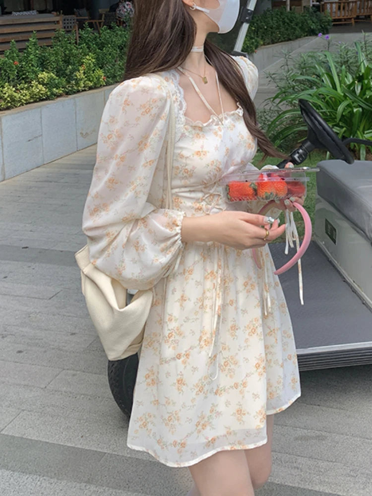 Voguable Spring Elegant Y2K Midi Dress Women Casual Lace One Piece Dress Korean Sweet Vintage Floral Dress Party Long Sleeve voguable