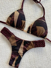 Voguable  New Weaving Bikini Set Women's print 2 Piece Swimsuit women sexy suspender Backless Beach Vacation Bathing Suit swimwear voguable