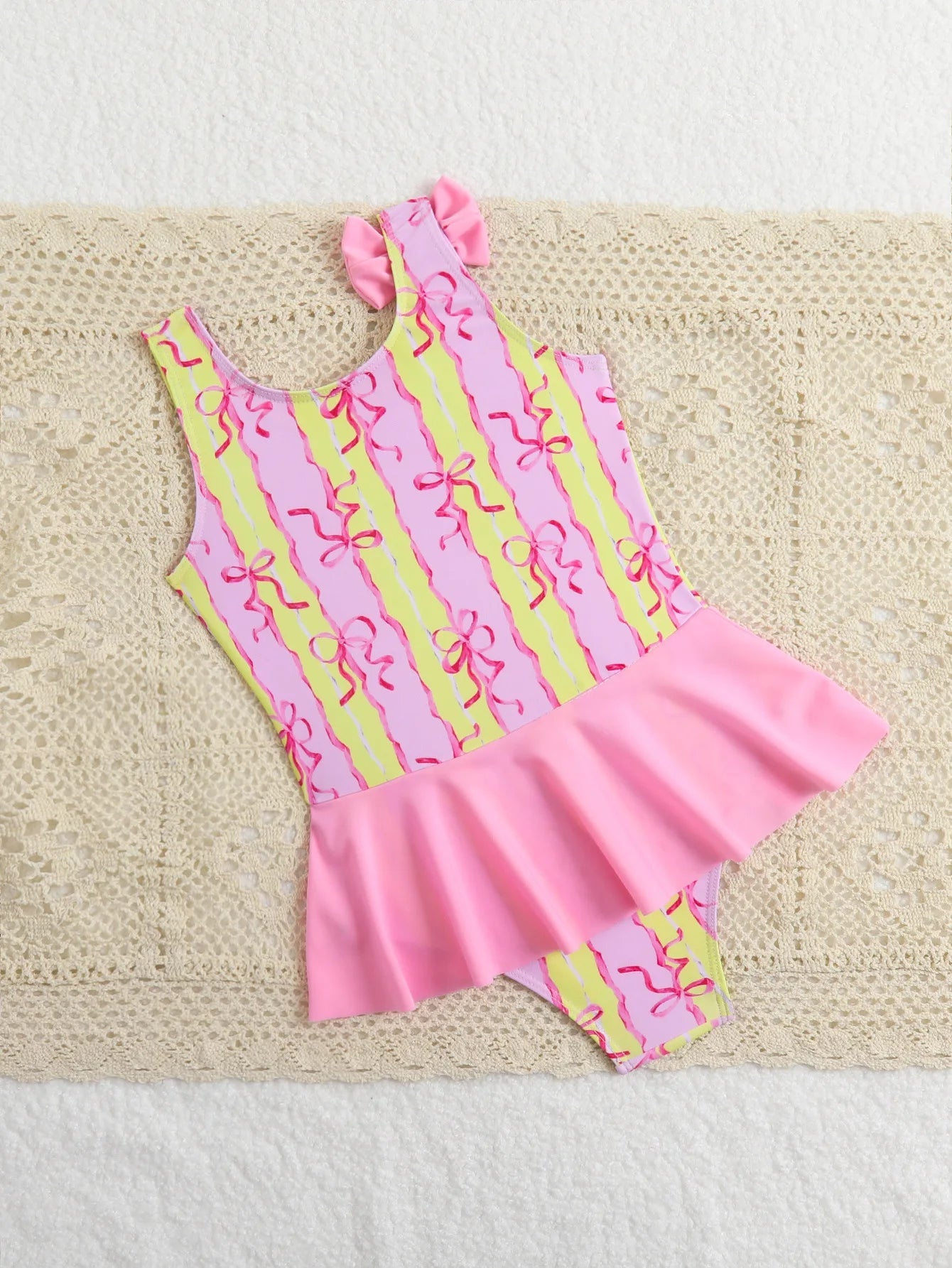 Voguable  Girls Kids One Pieces Swimsuit Beach with Swim Ruffles Swimwear Bathing Suit Print Kids Knot Bikinis Bodysuit Summer voguable