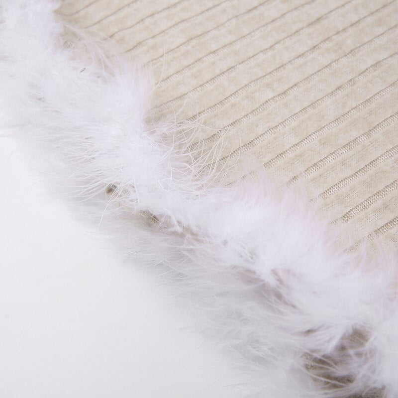 Fur Trim Knitted Slim Casual Long Dress mysite