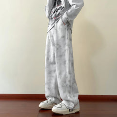 2025 New Spring Men's Casual pants Sweatpants Wide Leg Straight Loose Pants Korean Fashion Patchwork Knit Long Track Trousers voguable