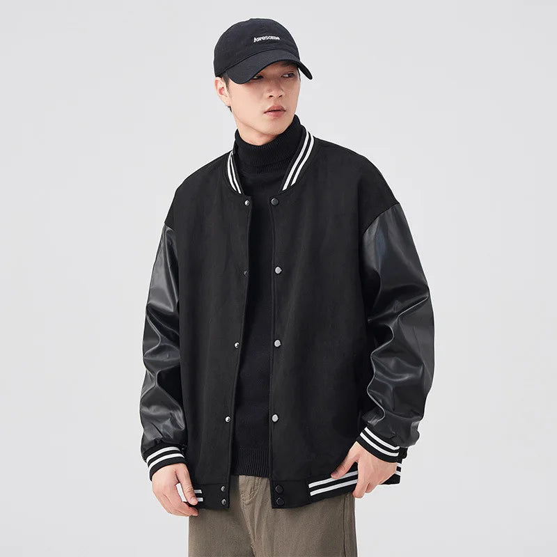 Bomber Wool Coat Premium Varsity Leather Wool Jacket High Street Jacket Men's Varsity Baseball College Leather Sleeves voguable