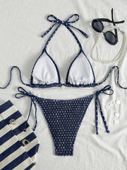 Voguable  Sexy Black Polka Dot Print Micro Bikini Women Shell Pleate Push Up Bra Tie Side Thong Swimsuit Beach Bathing Suit Swimwear voguable