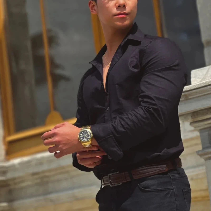 Spring Autumn Fashion Turn-down Collar Long Sleeve Solid Blouse Men's Clothing Korean Casual All-match Button Simplicity Shirts voguable