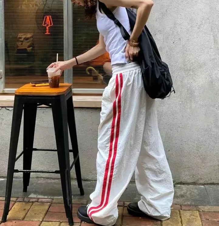 Korean fashion casual star print tooling jeans women's Baggy American stitching contrast color loose straight wide-leg pants ins voguable