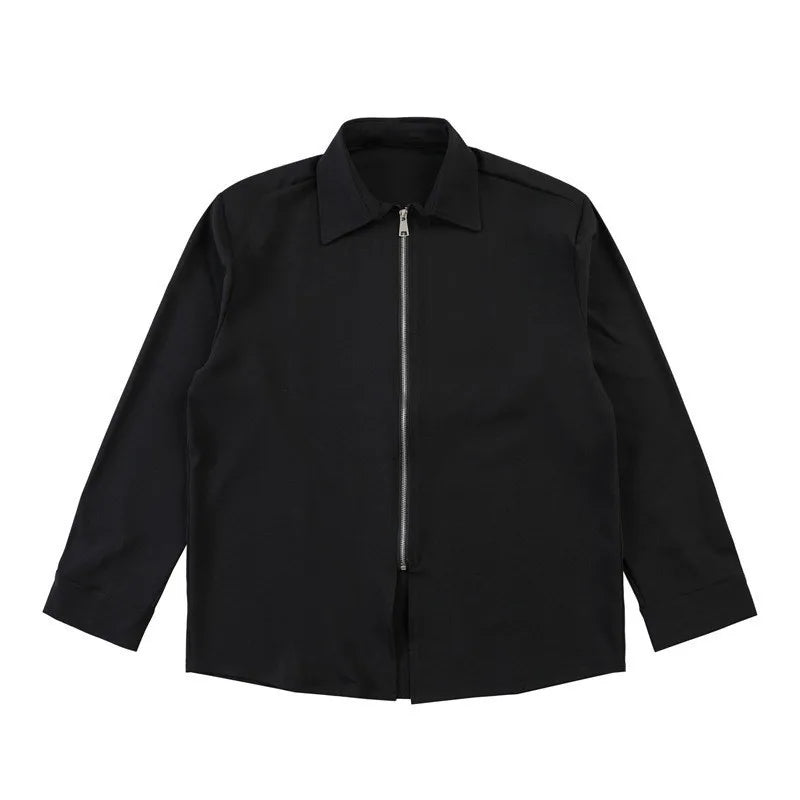 Autumn Men's Clothing Luxury Drooping Zipper Shirts Retro Premium Long-sleeved Solid Color Korean Popular Business Leisure voguable