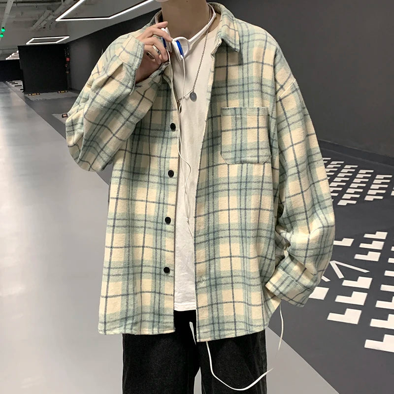Loose Long Sve Plaid irt Men's Casual Sle Spring Autumn Harajuku Faion Couple Outerwear Comfortable Breathable voguable