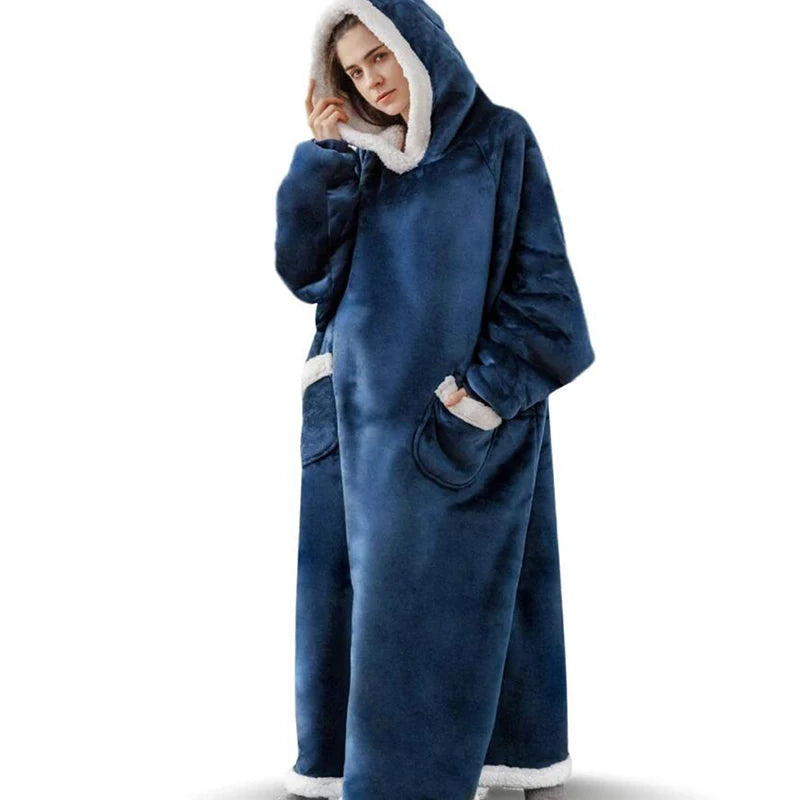 Oversized Hoodie Blanket Women Winter Warm Plush Hoodies Sweatshirt Men Loose Casual Super Long TV Blanket Giant Hoodie Blankets voguable