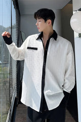 Voguable Fashion Korean Shirt Long Sleeve Color Contrast Design Edge Men's Elegant Trendy 2024 Spring Casual Loose Tops New voguable