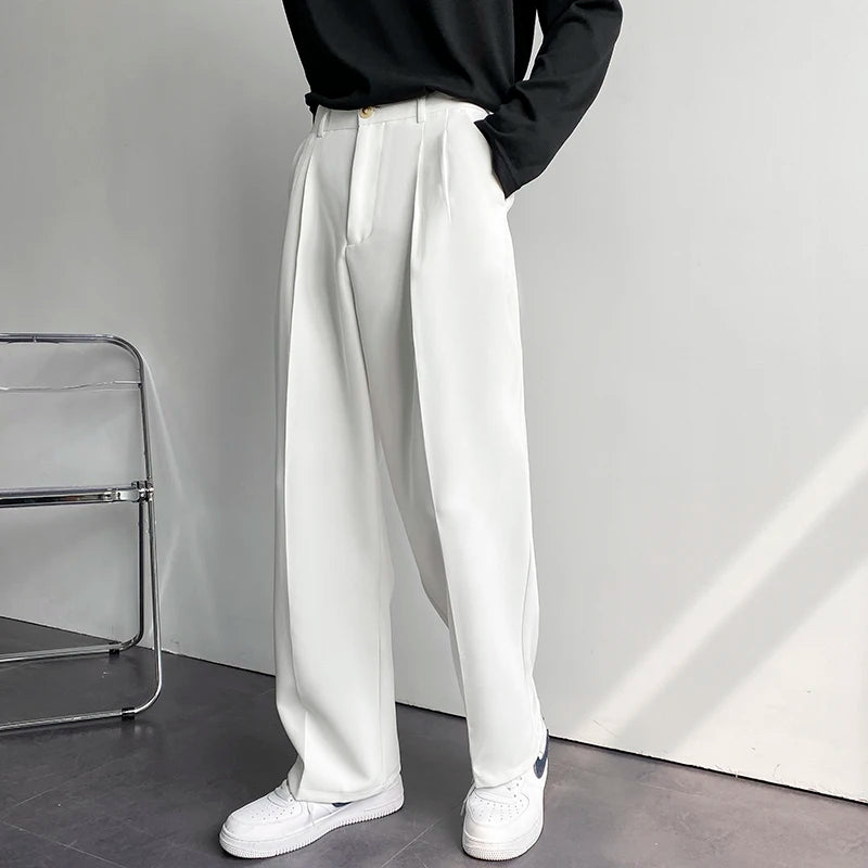 Voguable Solid Color Formal Suit Pants Men Korean Fashion Loose Casual Pants Men Harajuku Streetwear Wide-leg Straight-leg Pants Men voguable