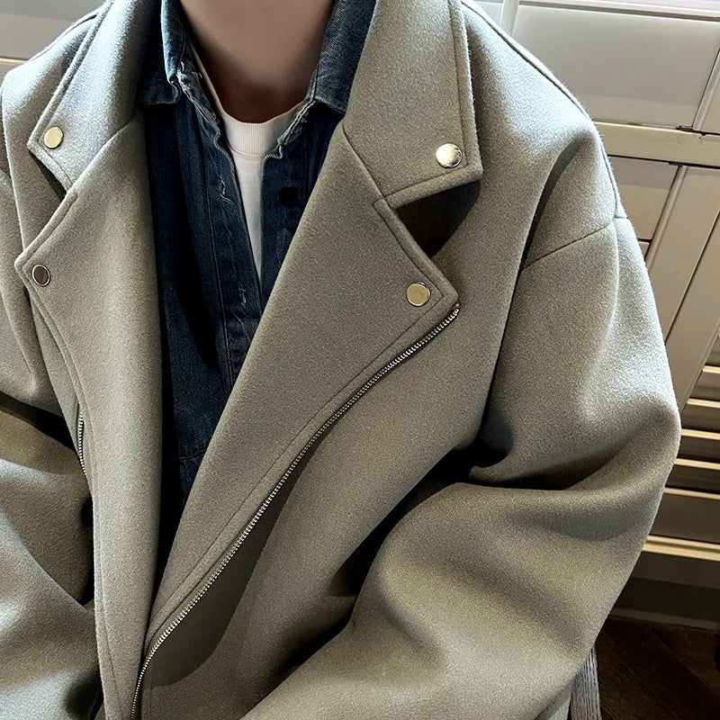 Voguable Winter Thickened Short Woolen Coat Men Warm Casual Zipper Woolen Jacket Men Korean Loose Thick Woolen Coat Men Jackets Coat voguable