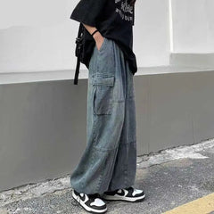 Spring Autumn Trousers y2k baggy jeans for men Wide leg Pants Pockets Elastic Waist Streetwear Loose comfortable Pants voguable