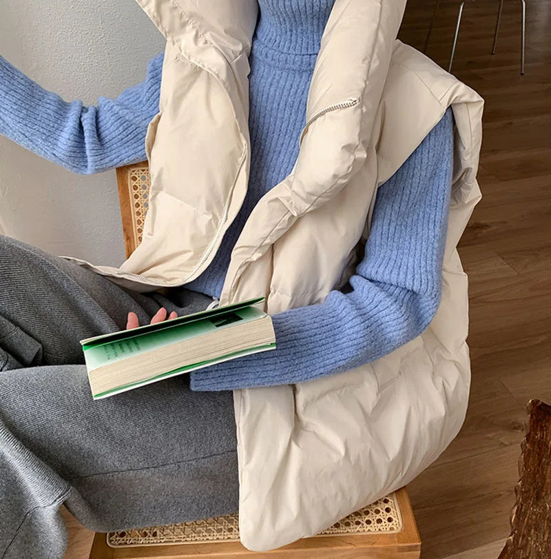 Voguable Korean Chic Thick Puffy Vest Women Winter Warm Streetwear Parkas Jacket Simple Loose Zipper Casual Cotton Down Solid Vest voguable