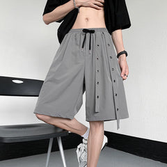 Voguable Personality Trendy Ribbon Splicing Design Straight Shorts Solid Color Men's Street Five-point Pants voguable