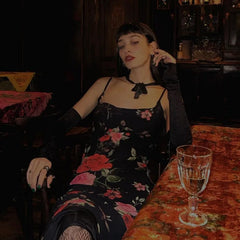 TARUXY Retro Floral Dress Women Elegant Summer Slim Sleeveless Backless Long Dresses Female Party Temperament Maxi Dress Woman voguable