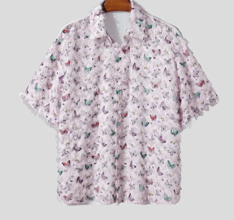 Fashion Men Shirt Printing Tassel Lapel Short Sleeve Oversize Casual Men Clothing Summer 2025 Male Shirts Camisas S-5XL voguable