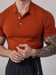 Voguable  American Style Hard Man  Color Ice Silk  Shirt Muscle Men Slim Short Sleeve Workwear T-Shirt Tight Sleeve Casual Gol... voguable