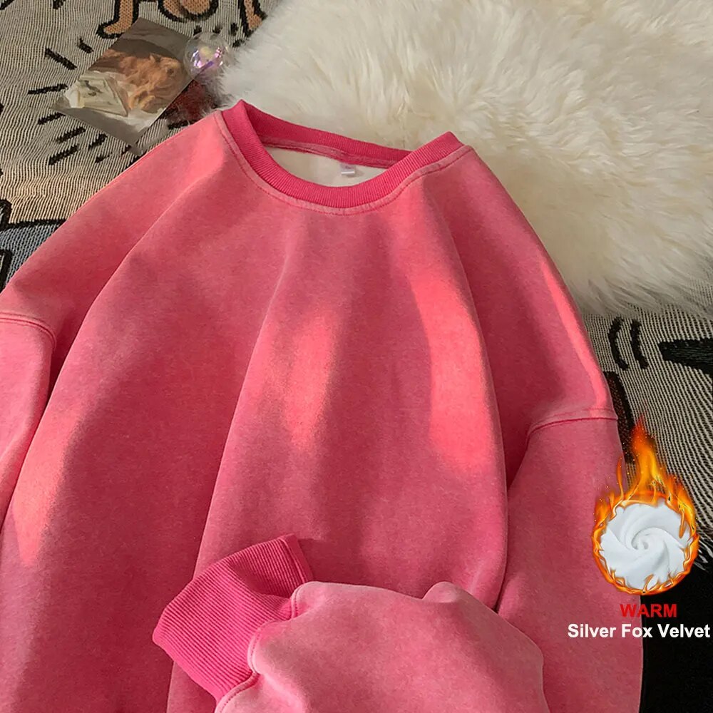 American Washed Old Pullovers Sweatshirts Men Loose Solid Color Autumn Large Size Warm O Neck Tops Hip Hop Y2k Sweatshirt voguable