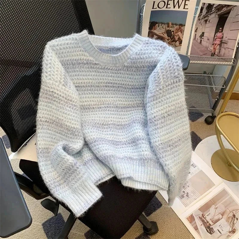 Women Chic Rainbow Sweater Loose Cute O Neck Long Sleeve Knitted Jumpers Fall Winter Lazy Wind Japan Fashion Sweet Pullover voguable