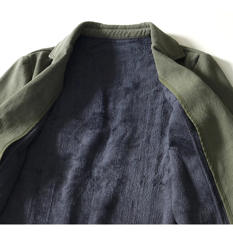 Voguable Autumn Winter New Casual Plush and Thickened Warm Suit Jacket for Men Ramie Loose Vintage Blazers for Men voguable