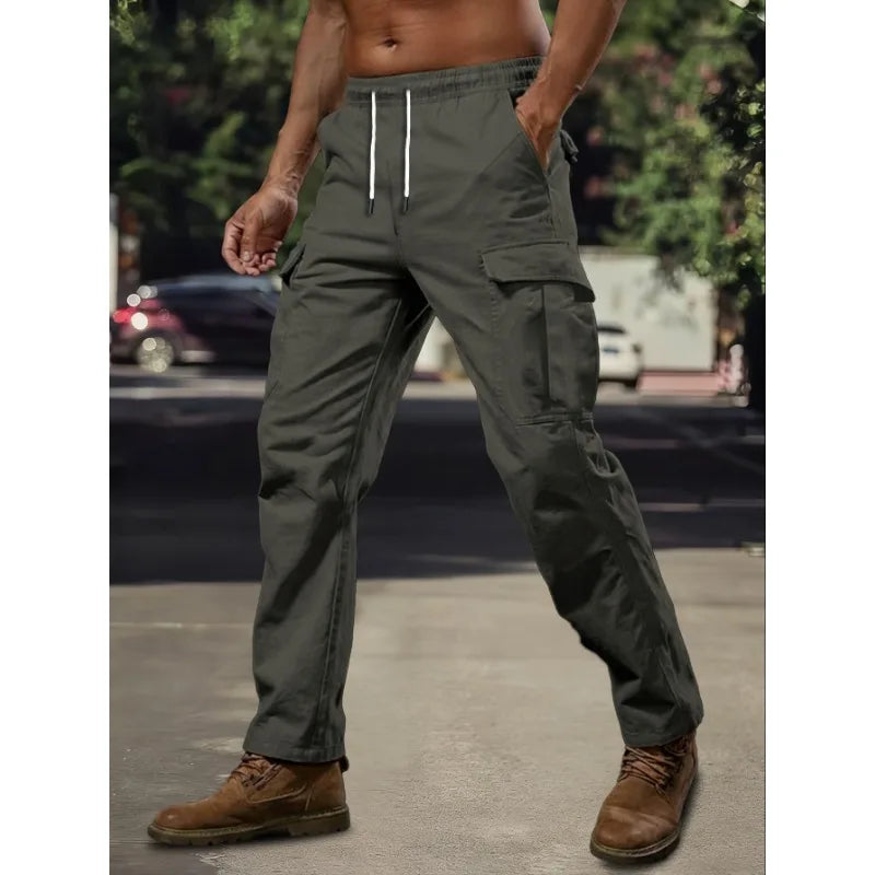 Voguable  Spring Autumn Cargo Pants Men Multi Pocket Work Trousers Slim Straight Outdoor Casual Joggers Mid Waist Sweatpants Man voguable