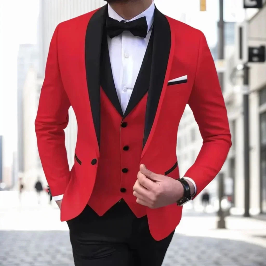 Voguable  Luxury Slim Fit Men's 3-Piece Tuxedo Set with Shawl Lapel Blazer Vest And Pants for Wedding And Evening Parties voguable