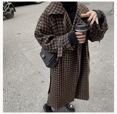 Autumn Winter Long Loose Casual Soft Plaid Woolen Coat Women Double Breasted Stylish Chic Luxury Designer Clothes voguable