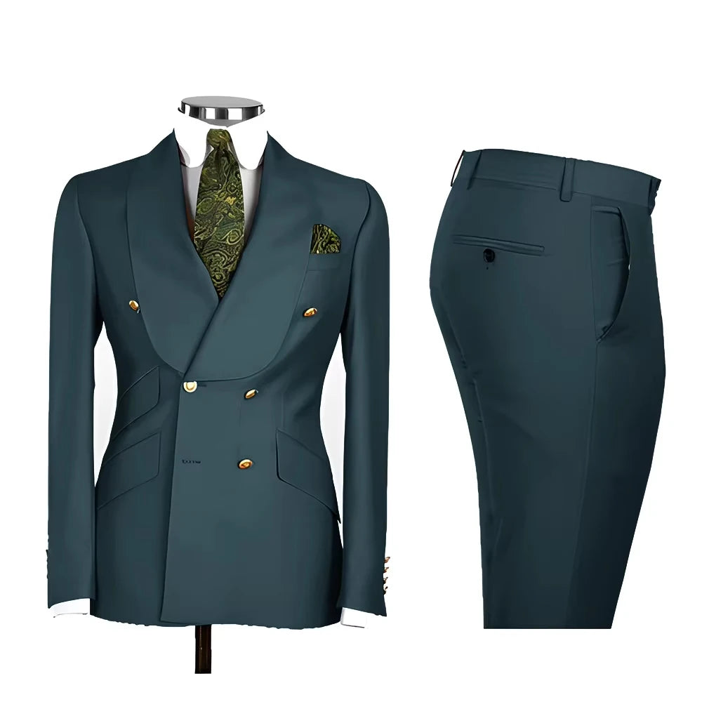 Voguable  Men's Double Breasted Tuxedo Suit Shawl Lapel Slim Fit 2 Piece Blazer & Pants Formal Business Luxury Suits Casual Wedding Groom voguable