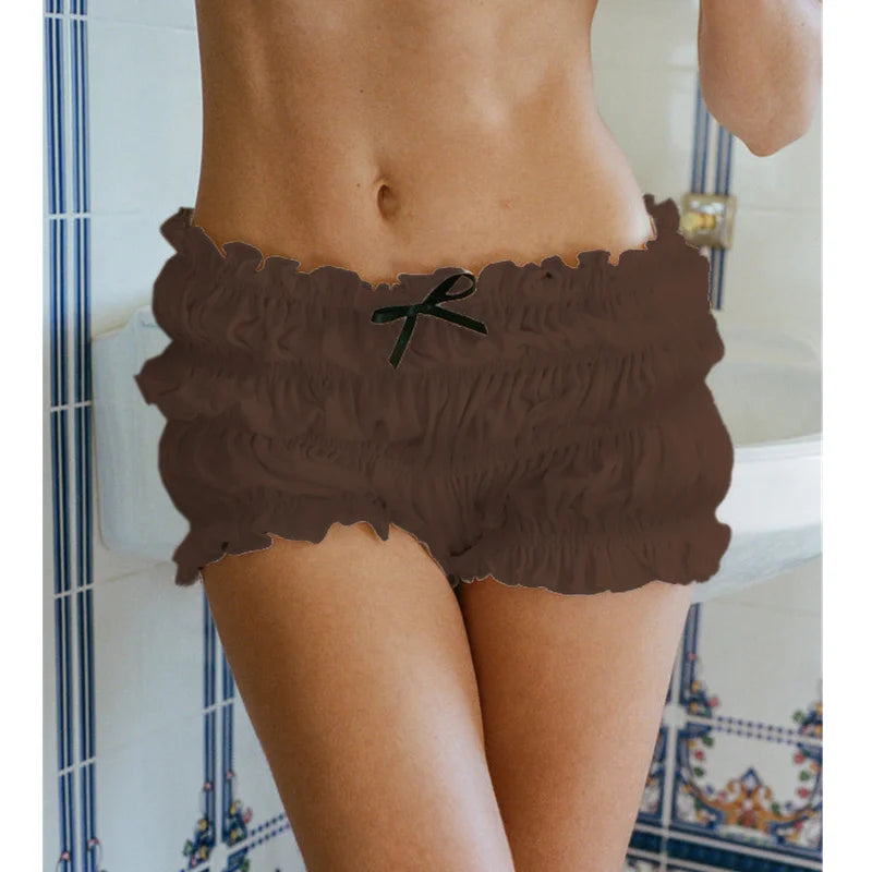 Ruffle Shorts Coquette Clothing Women 3D Bow Lettuce Trim Elastic Waist Tiered Bloomers Bottoms y2k Clothes Streetwear voguable