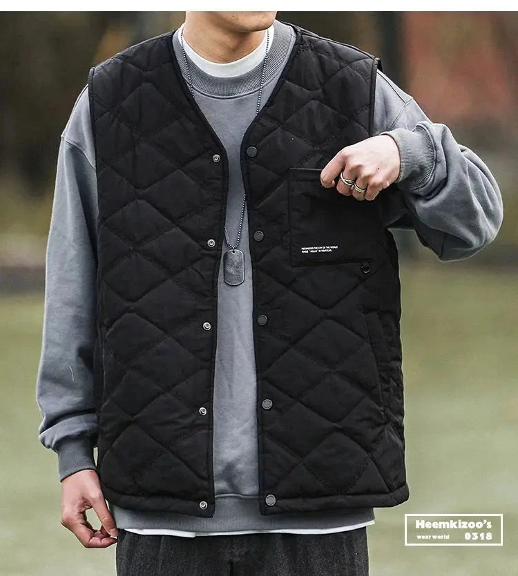Cotton-layered Fashionable Vest Men with Autumn Winter Simple Casual Light Heated Inner Vest Cardigan Work Vest Top Aesthetic voguable