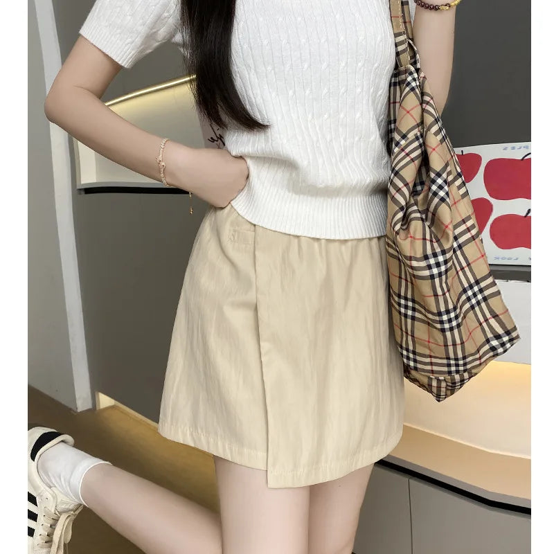 Comfortable Shorts Skirts Casual Sporty Refreshing Fabric Solid Elastic Waist Loose Shorts for Female Beach Vacation Lady Skirts voguable