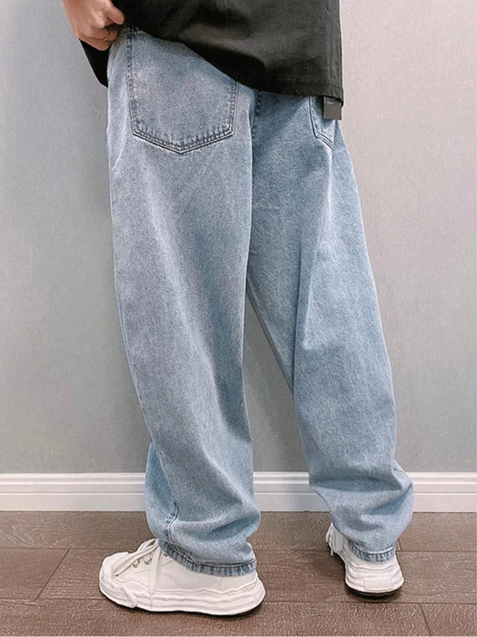 Voguable  Men's casual solid-color trendy versatile jeans, straight-leg fit, comfortable fabric, suitable for all seasons. voguable