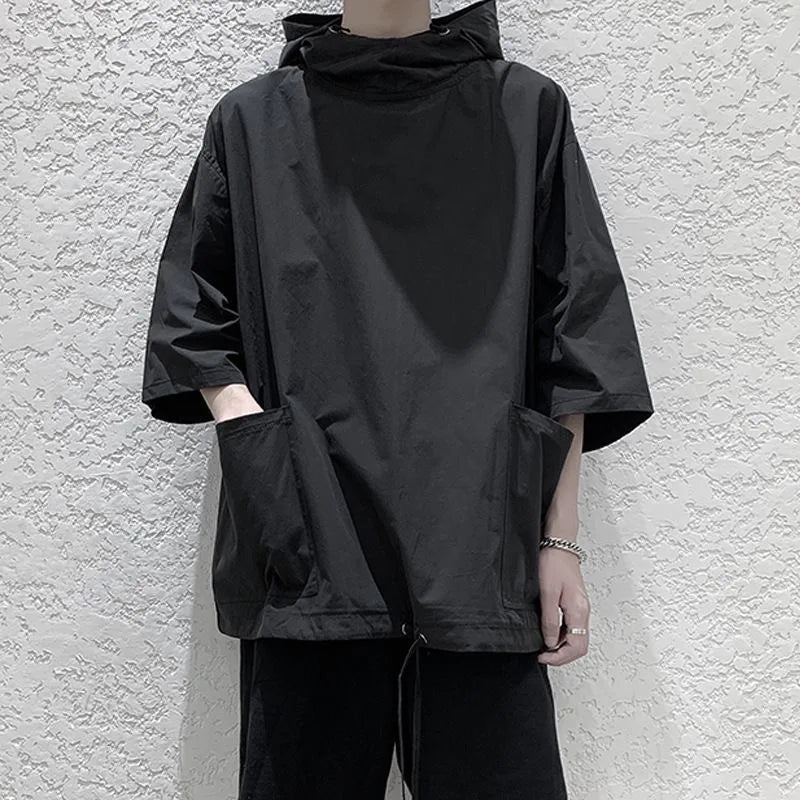 Voguable  Trendy Summer Hooded Sweatshirt Men's Harajuku Style Loose Fit Capucha Short Sleeves T-shirt Thin Jacket Five Minute Sleeves voguable