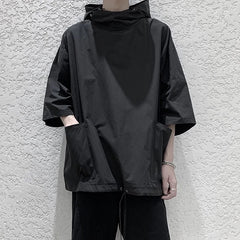 Voguable  Trendy Summer Hooded Sweatshirt Men's Harajuku Style Loose Fit Capucha Short Sleeves T-shirt Thin Jacket Five Minute Sleeves voguable