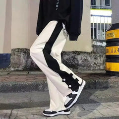 Voguable  Hong Kong Style Spliced Wide Leg Casual Pants Men's and Women's Versatile Pants Sports Pants Loose Pants Trendy voguable