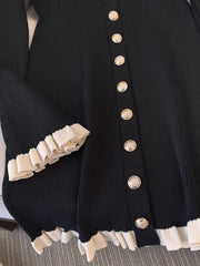 Autumn Winter French Fashion Old Money Long Sleeve Knit Dress Women 2000s V-Neck Frock Mini One-Piece Vintage Coquette Elegant Pbong