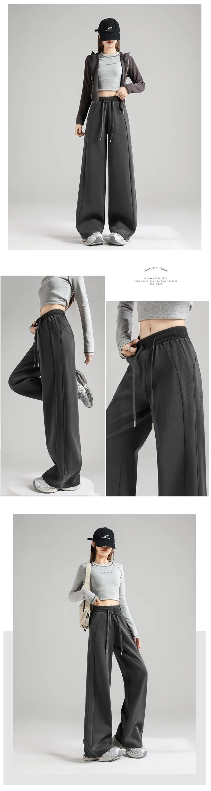 Preppy Style Black Sweatpants Women Vintage High Waist Loose Straight Pant Korean Casual Fall Lace Up Wide Leg Trousers New voguable