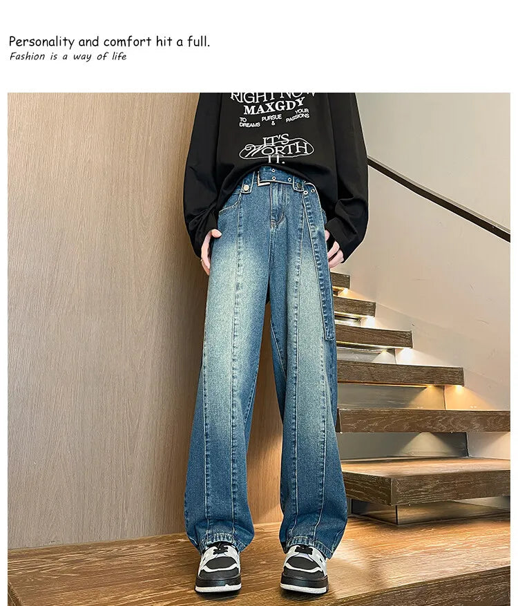 2025 New Big boy Jeans for Men Streetwear Baggy Jeans Large size Patchwork Denim Leisure Simple Dime Pants Women Jeans Hot  jean voguable